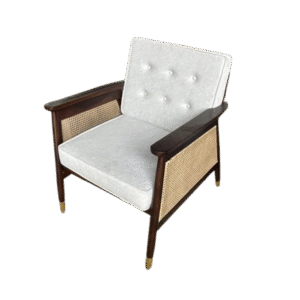 Mid-Century Modern Wooden Armchair with Rattan Sides