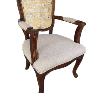 Vintage Wooden Armchair with Cane Backrest